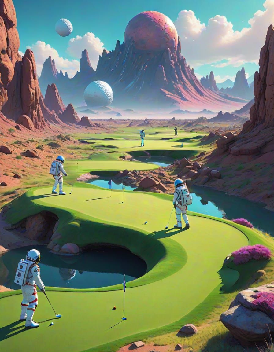 Astronauts Tee Off on a Vibrant, Alien Golf Course