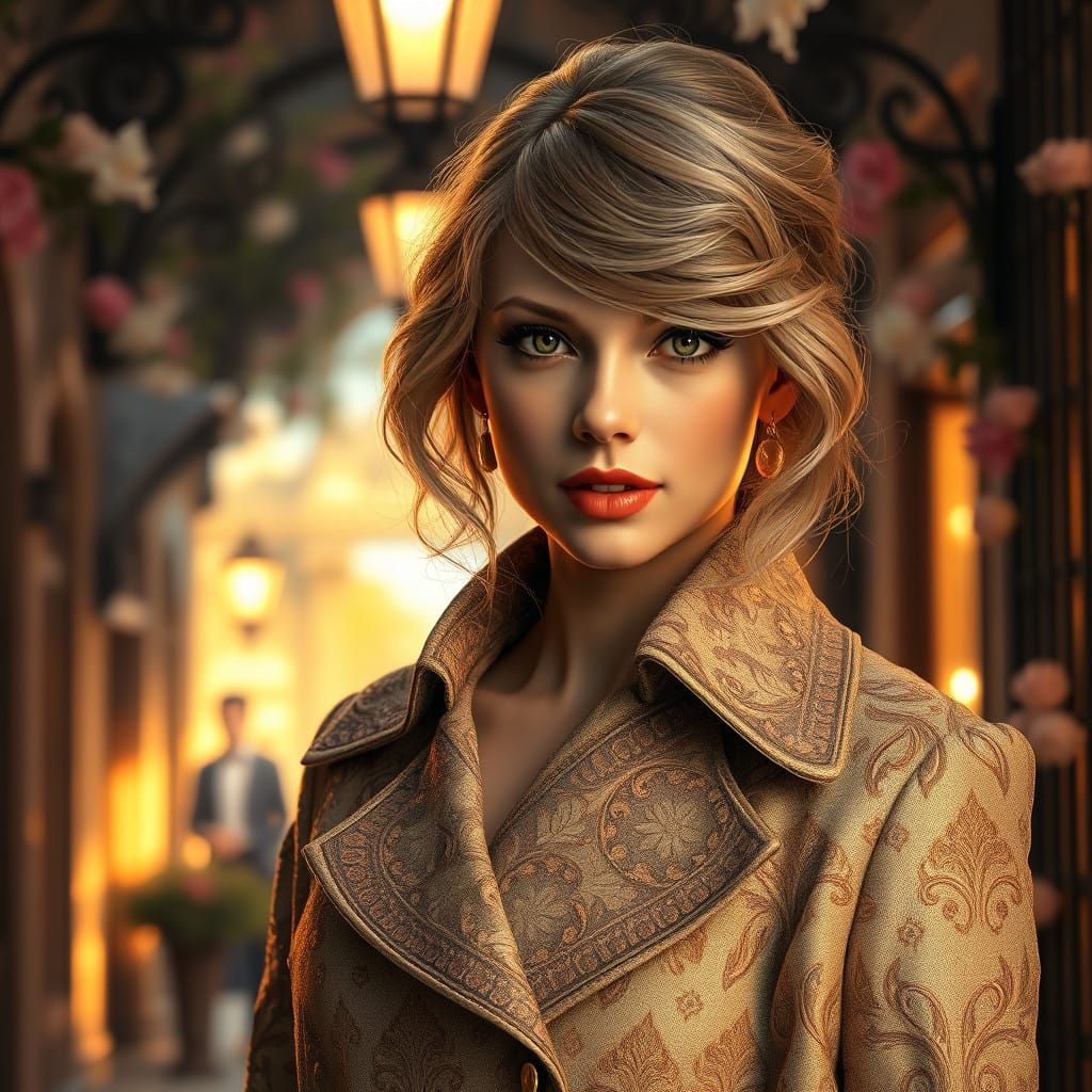 Elegant Taylor Swift Portrait in Art Nouveau Style