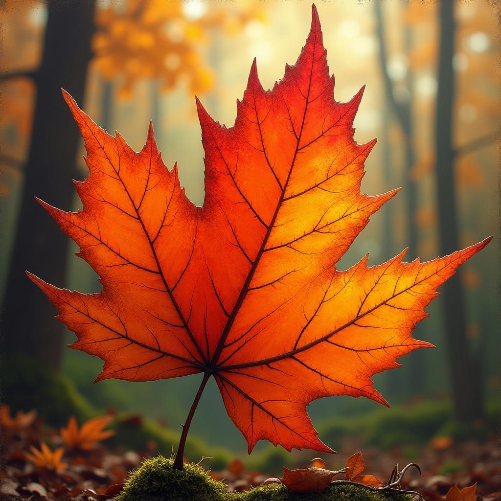 Autumn Leaf in Bold Brushstrokes and Oil Pastel