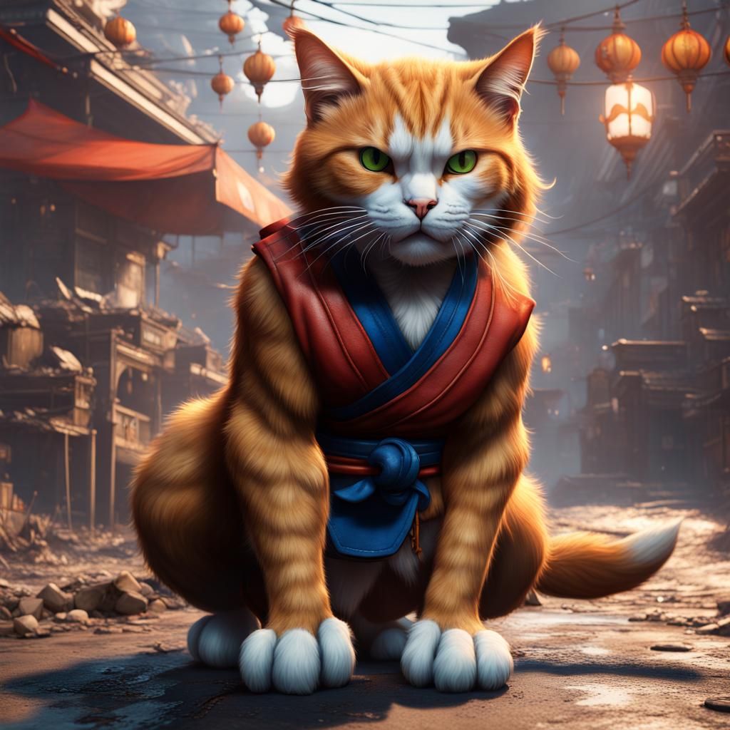Street Fighter Cats in Detailed Digital Painting
