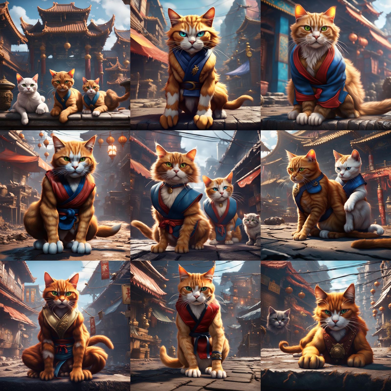 Street Fighter Cats in Detailed Matte Painting