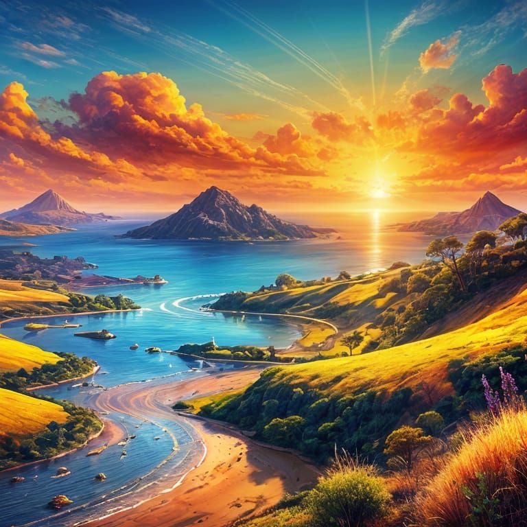 Vivid Warm Sunset Landscape