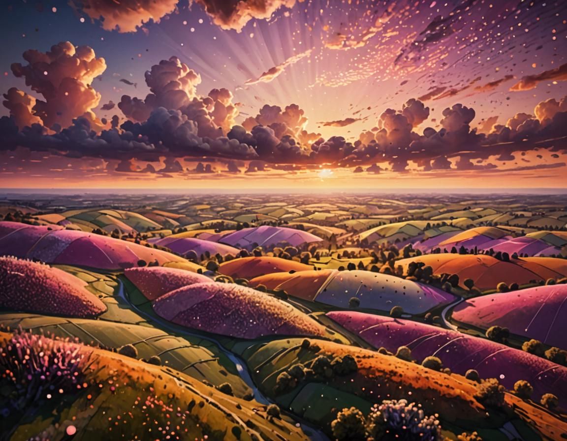 Surreal Countryside Landscape with Divine Sunbeams