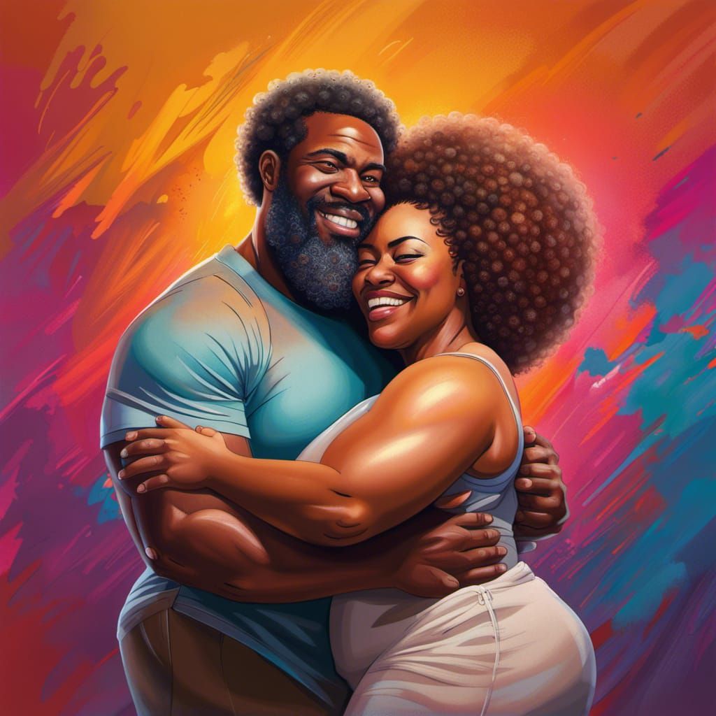 Happy African American Couple in Colorful Embrace