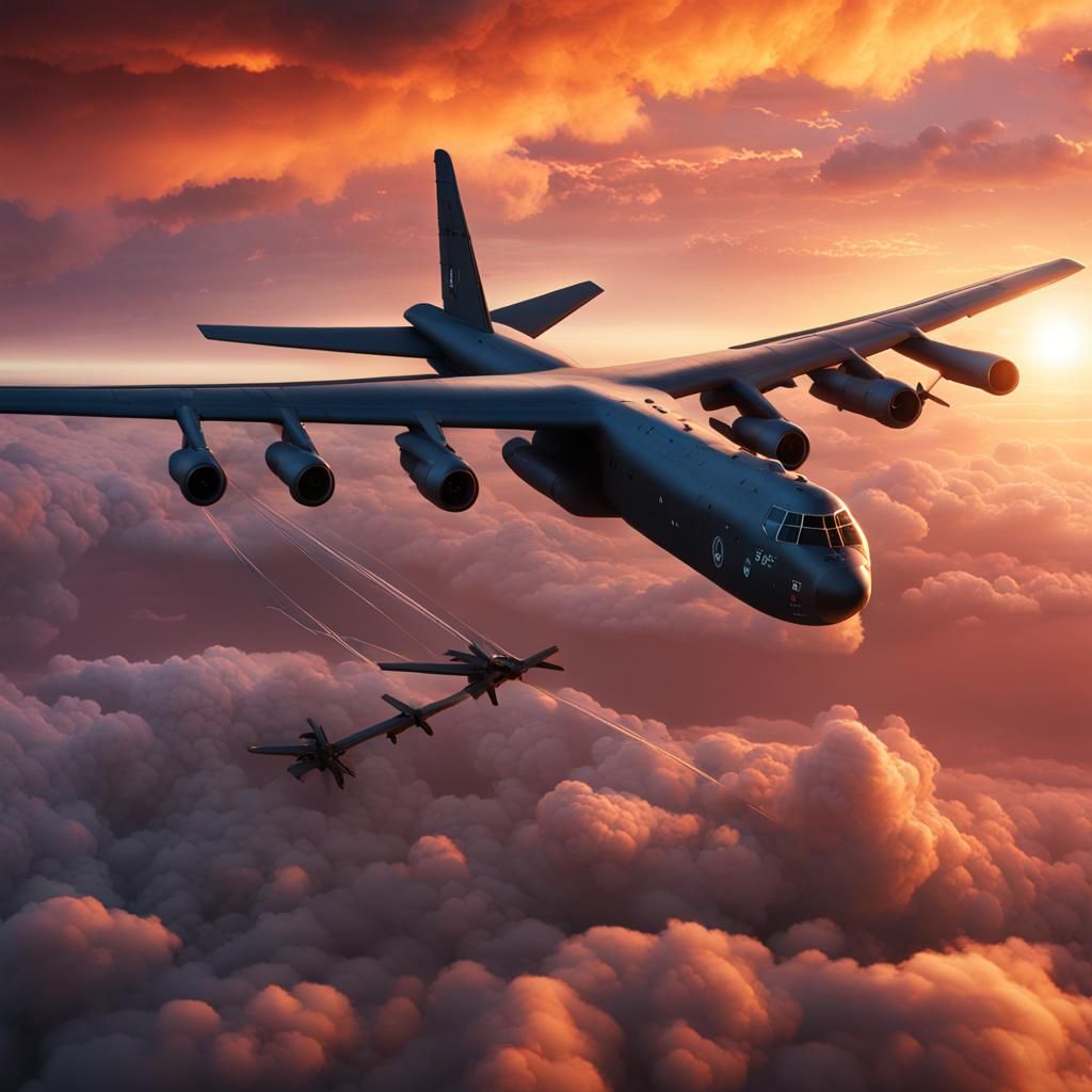 B-52 Stratofortress Soaring at Sunset: Digital Matte Paintin...