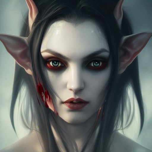 Bloody Vampire Elf Portrait in Art Nouveau Style