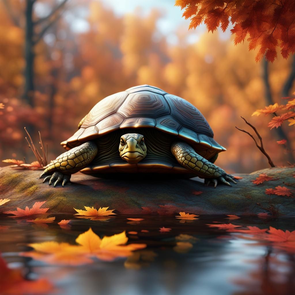 Autumnal Turtles in Detailed Fantasy Art