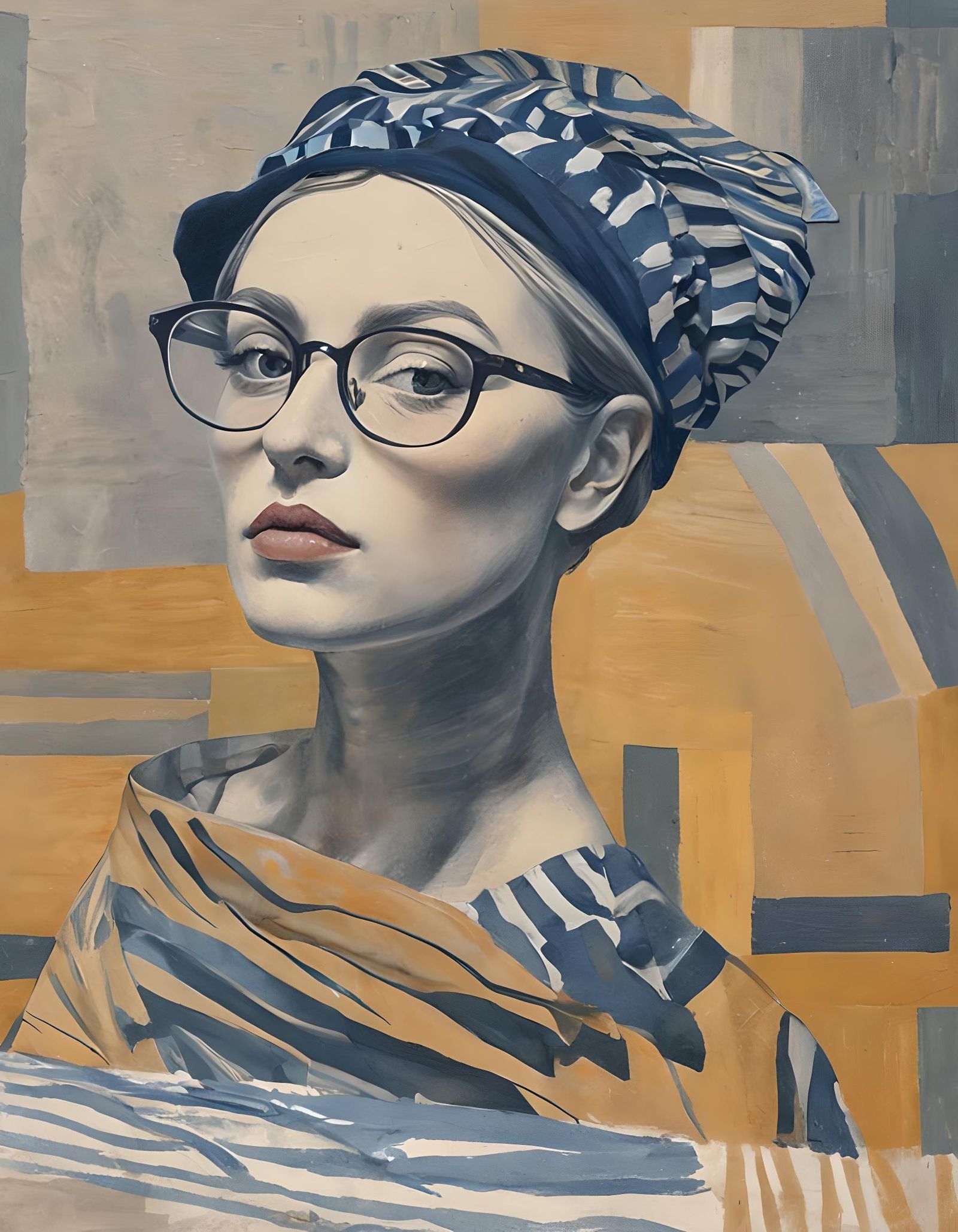 Abstract Portrait of Woman with Striped Hat