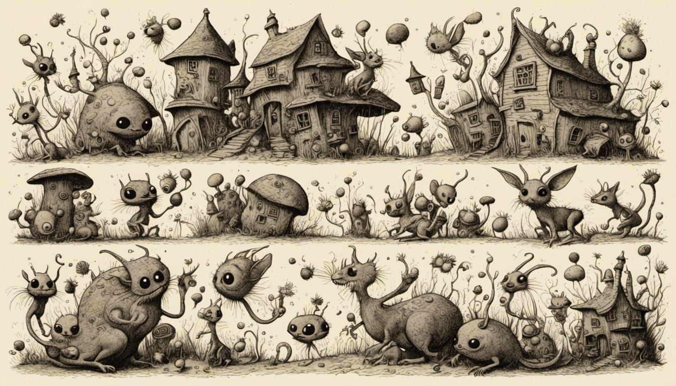 Creepy Dancing Creatures in Retro Hand-Drawn Style