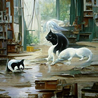 Black and White Cats in Oil Painting Style