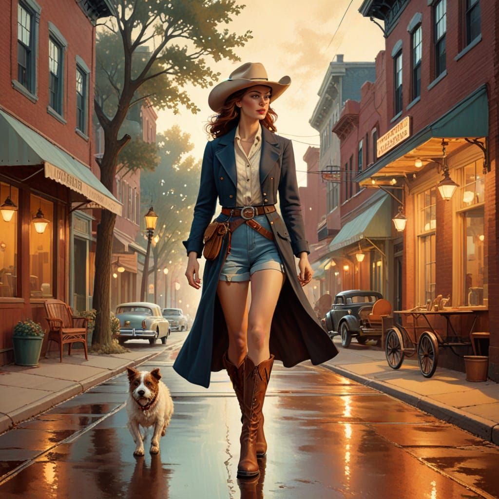 Nostalgic Urban Cowgirl in Golden Hour