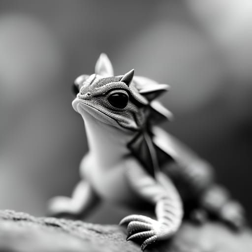 Monochrome Baby Dragon with Small Wings