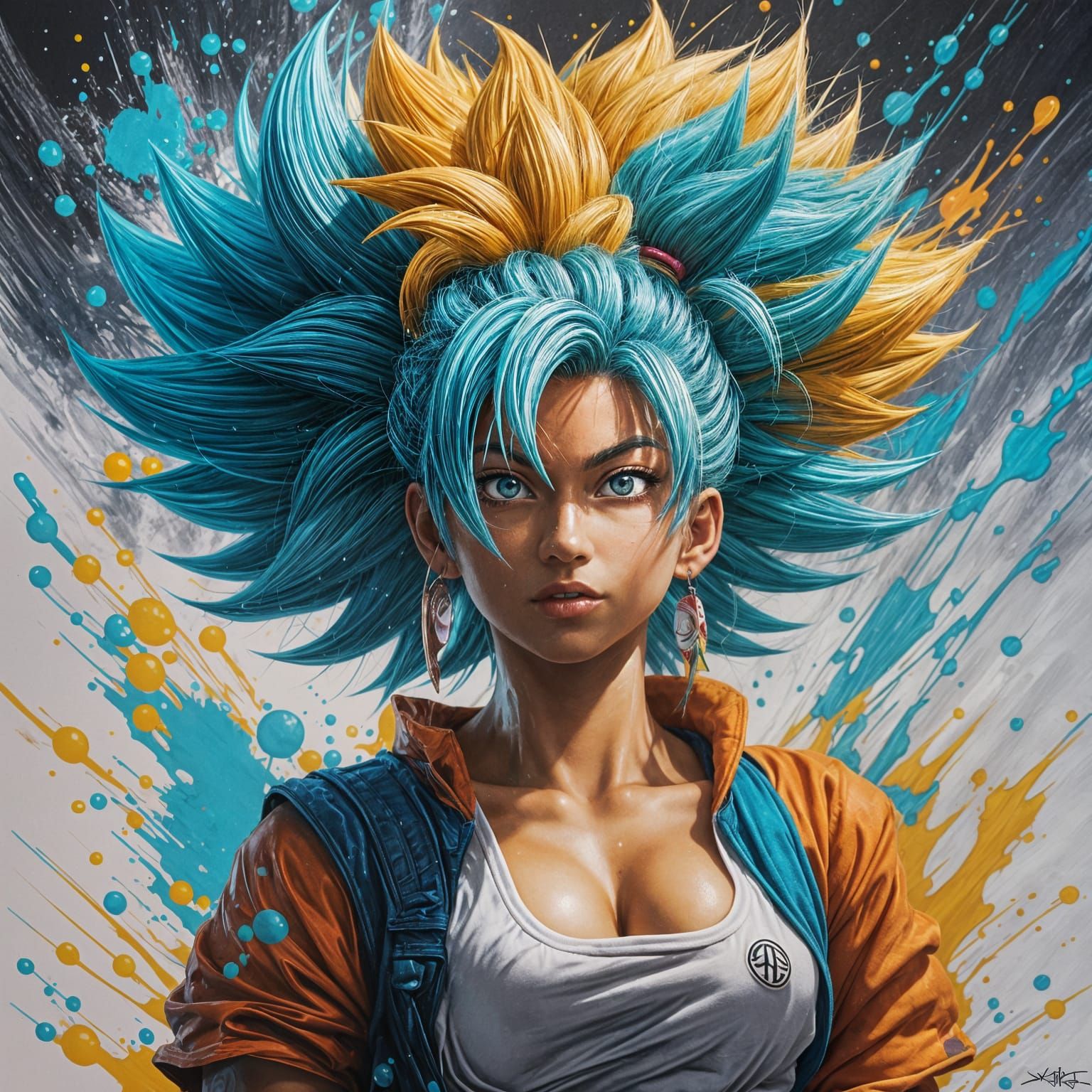 Female Saiyan Graffiti Art with Afro Puffs