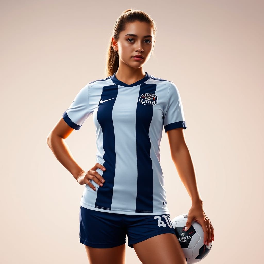 Attractive Woman in Soccer Jersey, Hyperrealistic Style