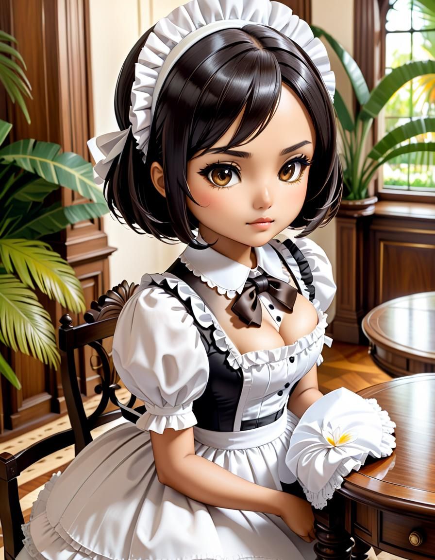 Chibi Indonesian Maid in Colonial Mansion