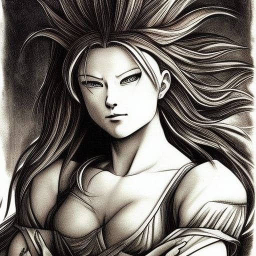 Female Super Saiyan in Leonardo da Vinci Style