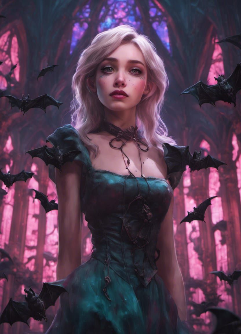 Gothic Vampire Girl in Castle, Cel-Shaded Style