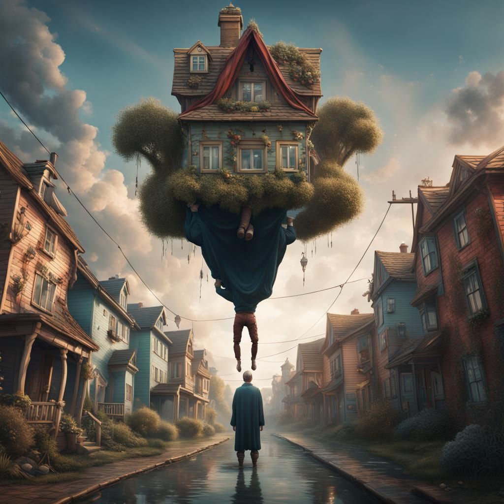 Upside Down Man with House Hair: Fantasy Art