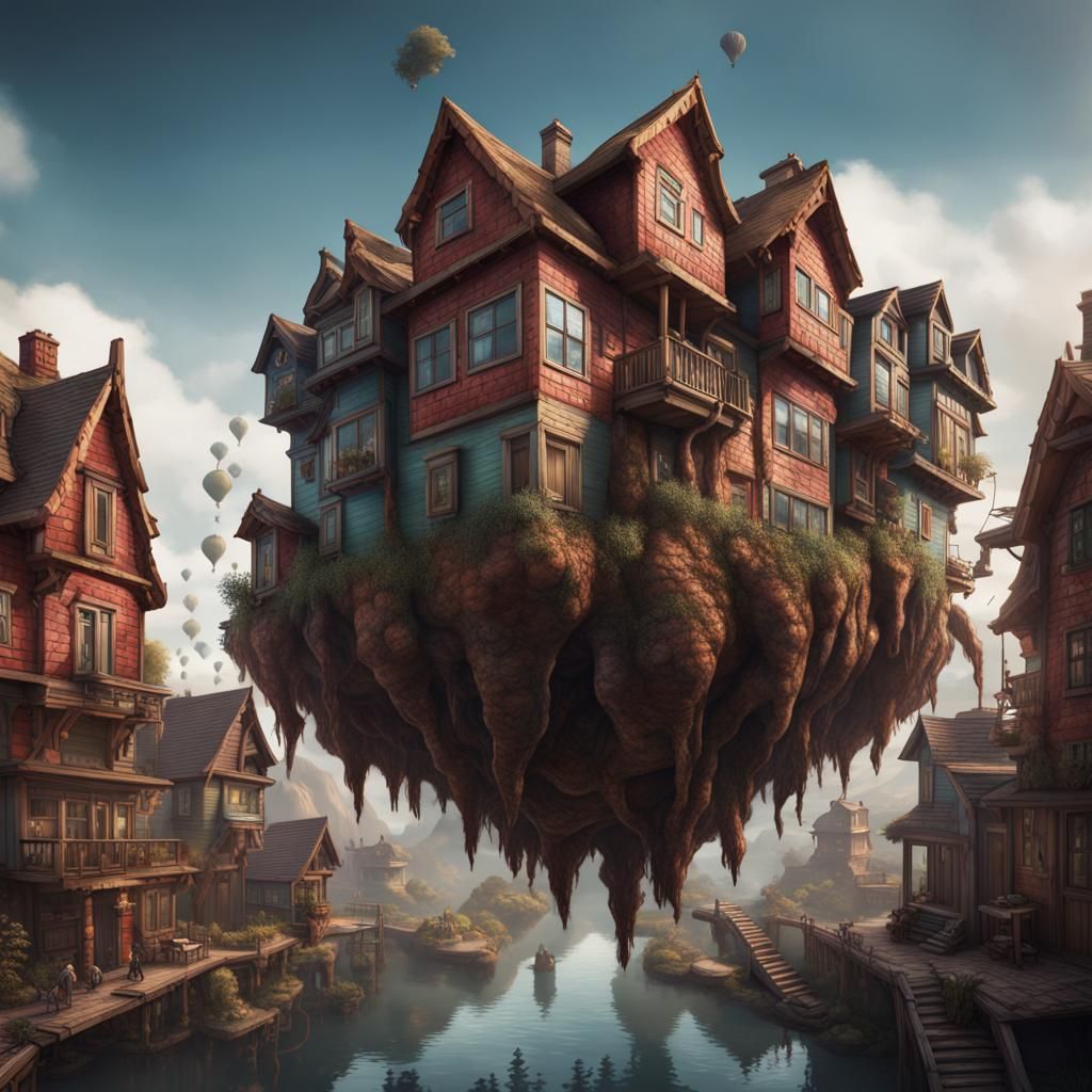 Surreal Upside Down Man with House Hair