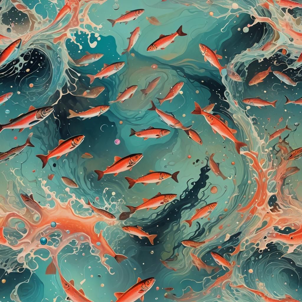 Surreal Time Reversal with Bioluminescent Salmon