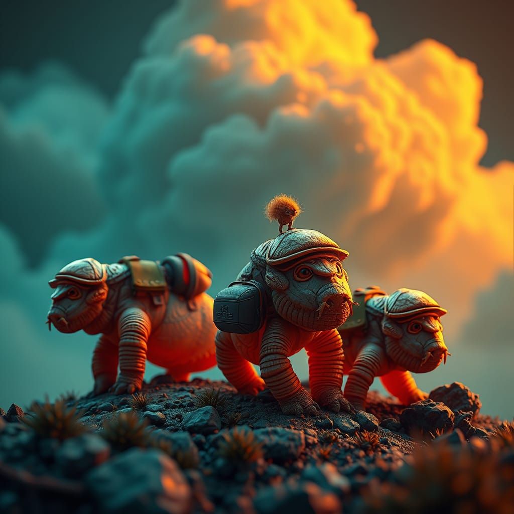 Tardigrade Cloudscape in Vibrant Fantasy Art Style