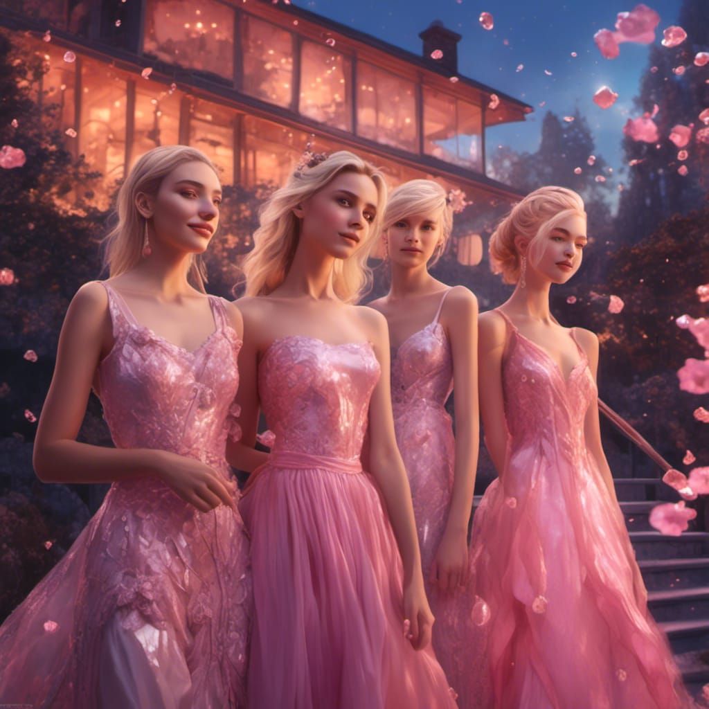 Anime Girls Leaving Party at Night