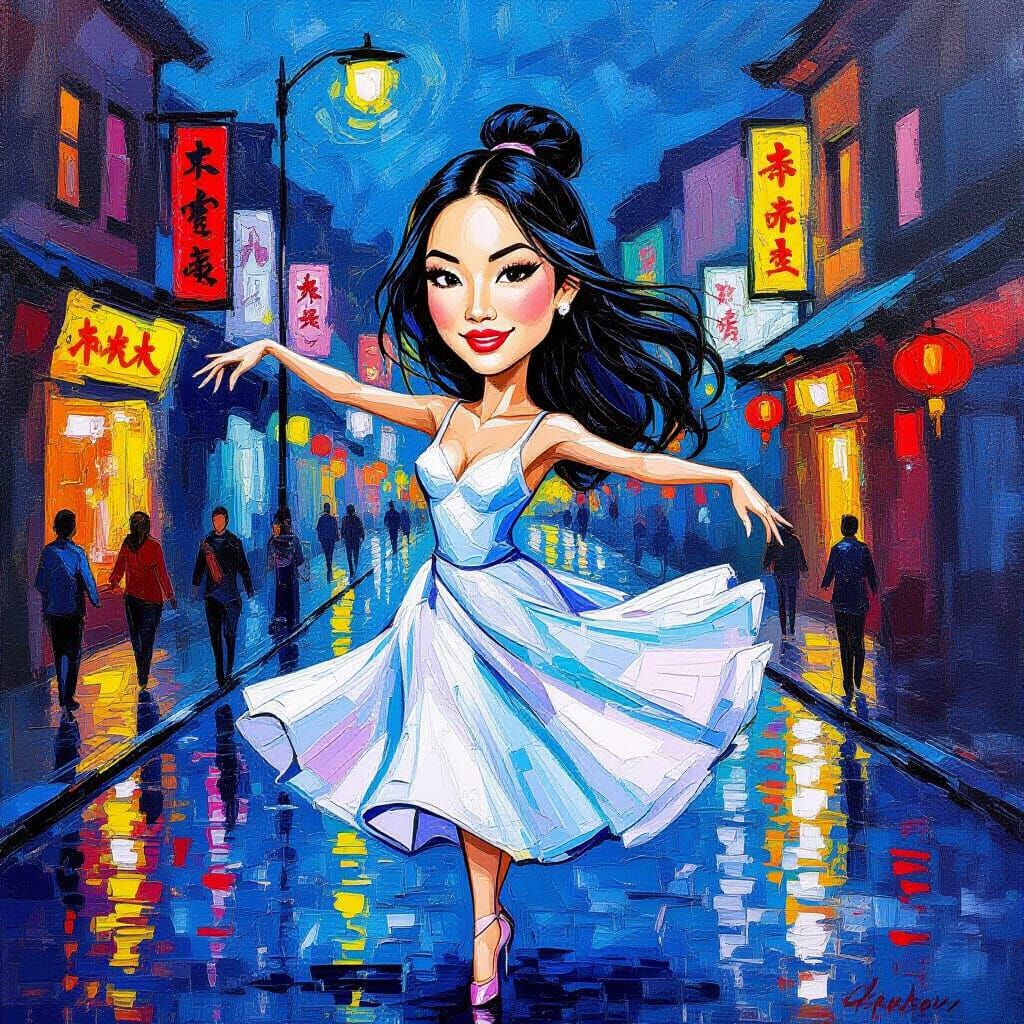 Lucy Liu as Dancer in Chinatown, Neo-Impressionist Style