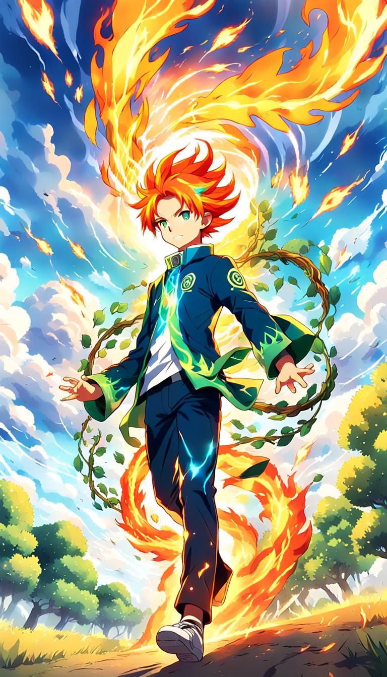 Anime Spirits Soaring and Walking in Vibrant Digital Art