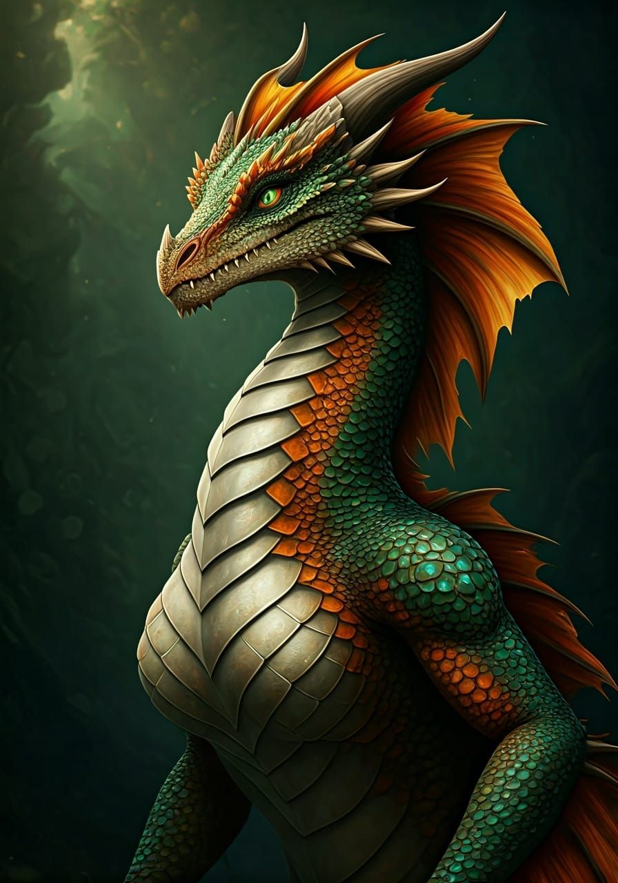 Hyperrealistic Dragon Queen in Art Nouveau Style