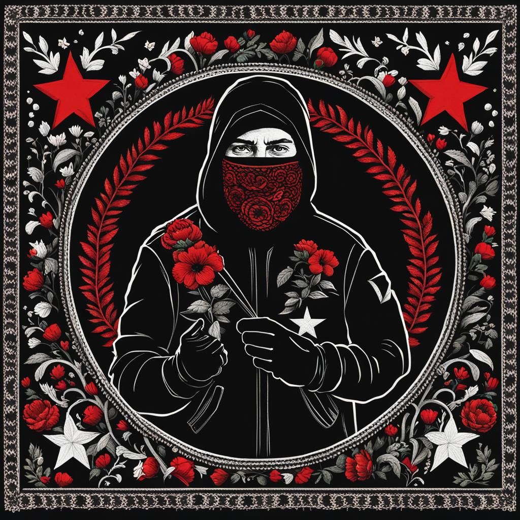 Anarchist Activist with Hungarian Embroidery Balaclava