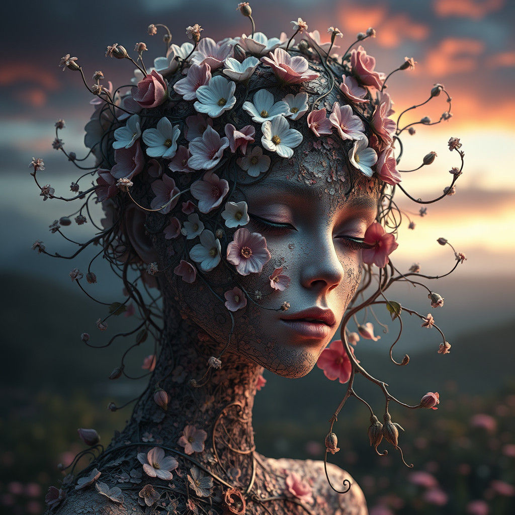 Floral Woman: Intricate Vines in Rich Colors