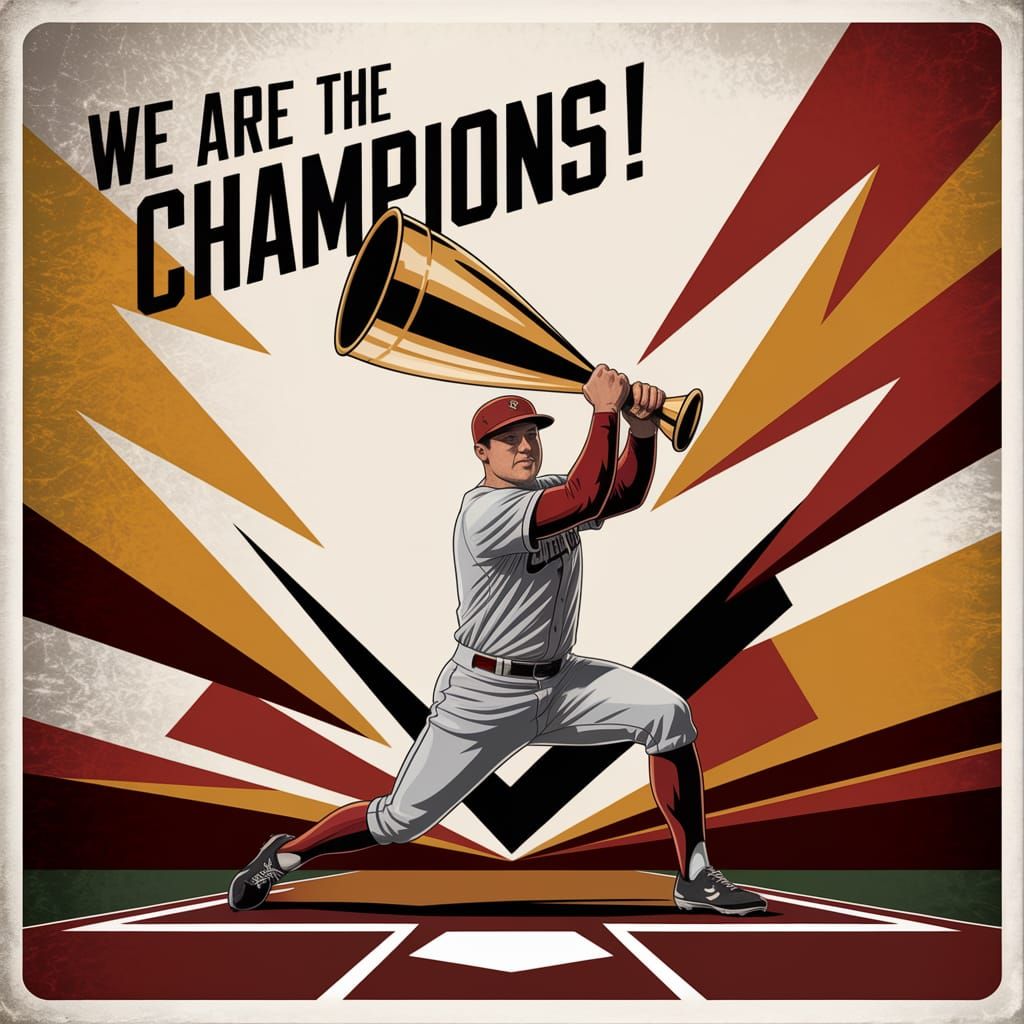 Vintage Sports Poster: Baseball Champion with Golden Trophy
