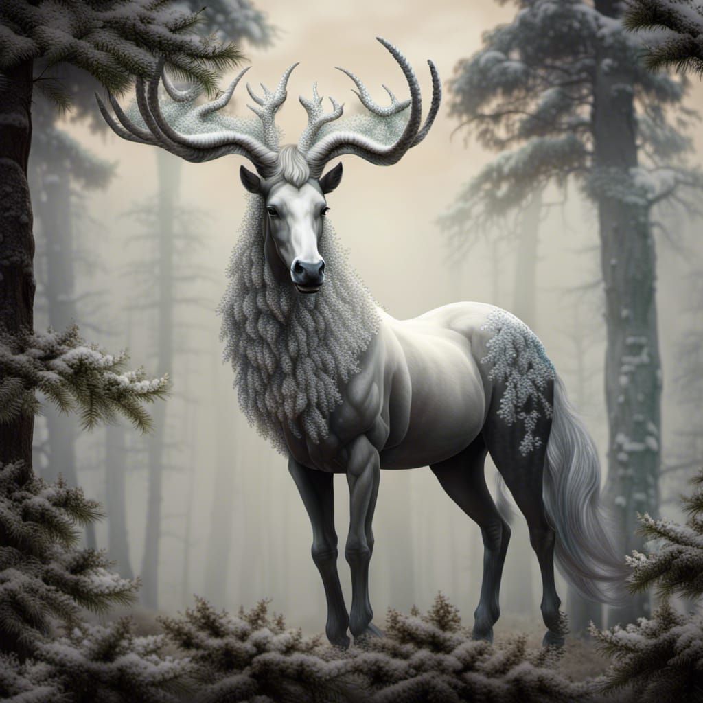 Majestic Centaur in Winter Forest: 3D Photorealistic Art