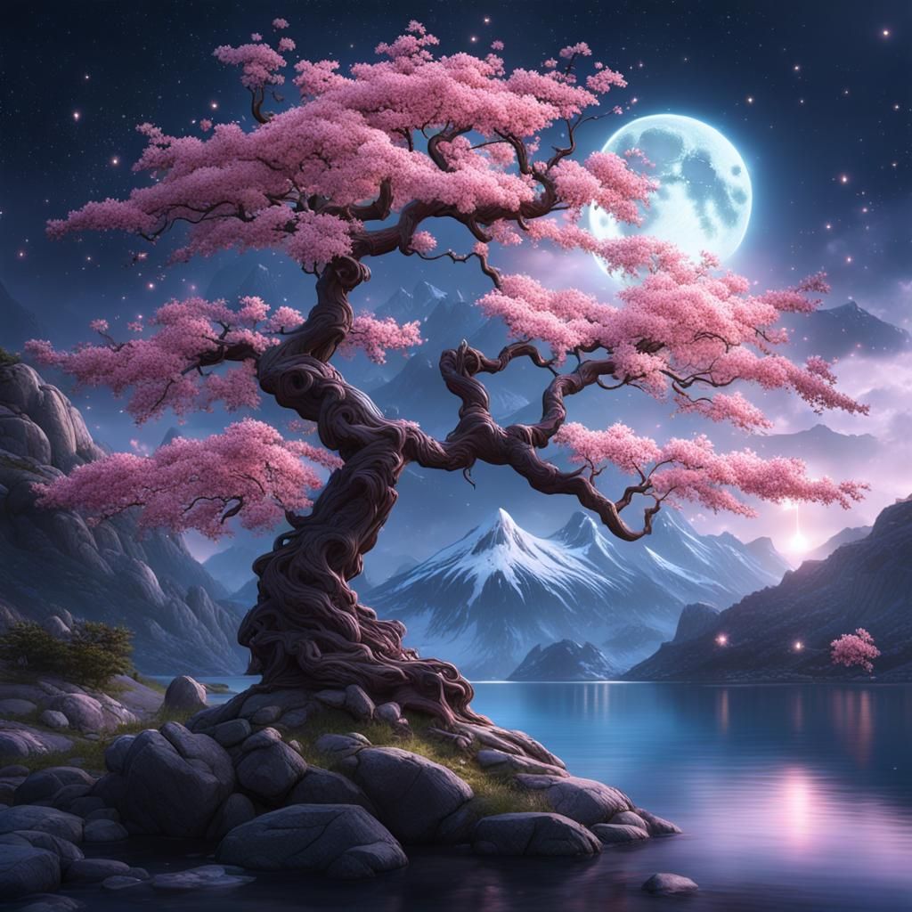 Cherry Blossom Tree with Lightning, Fantasy Concept Art