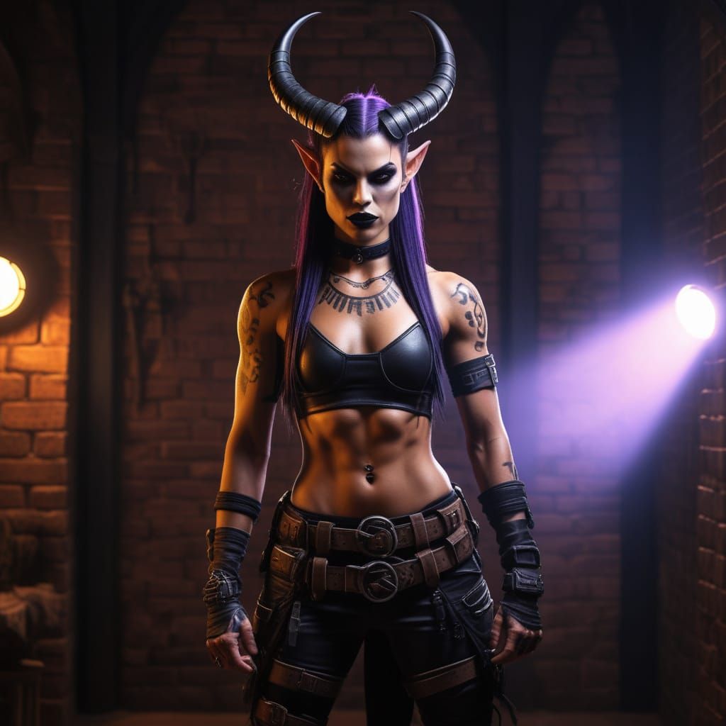Gothic Warrior Goddess with Tribal Tattoos and Horns
