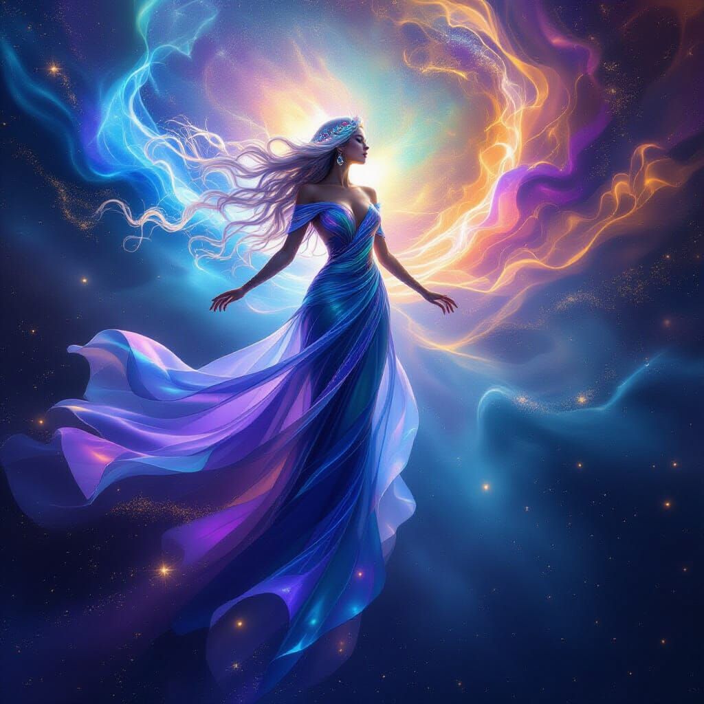 Futuristic Goddess in Cosmic Dance as Digital Art