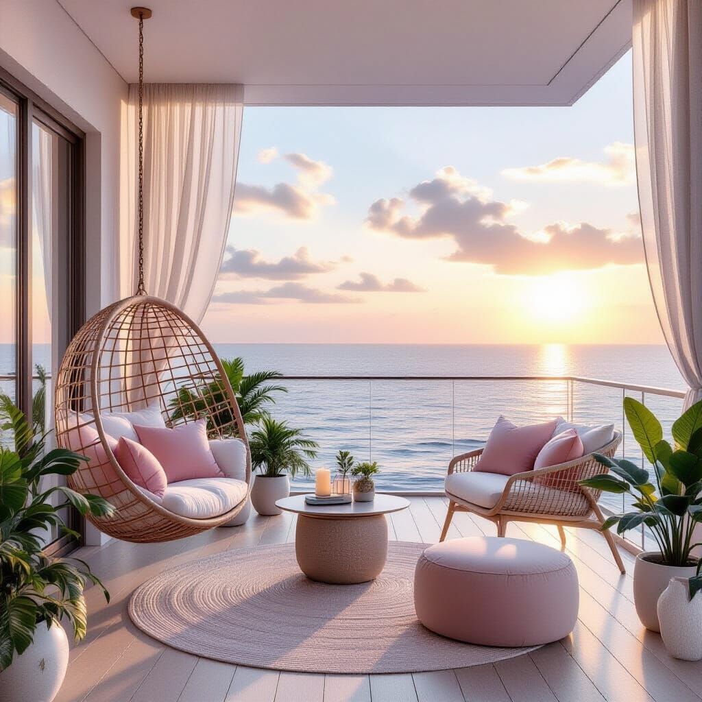 Modern Balcony with Sea View at Sunset