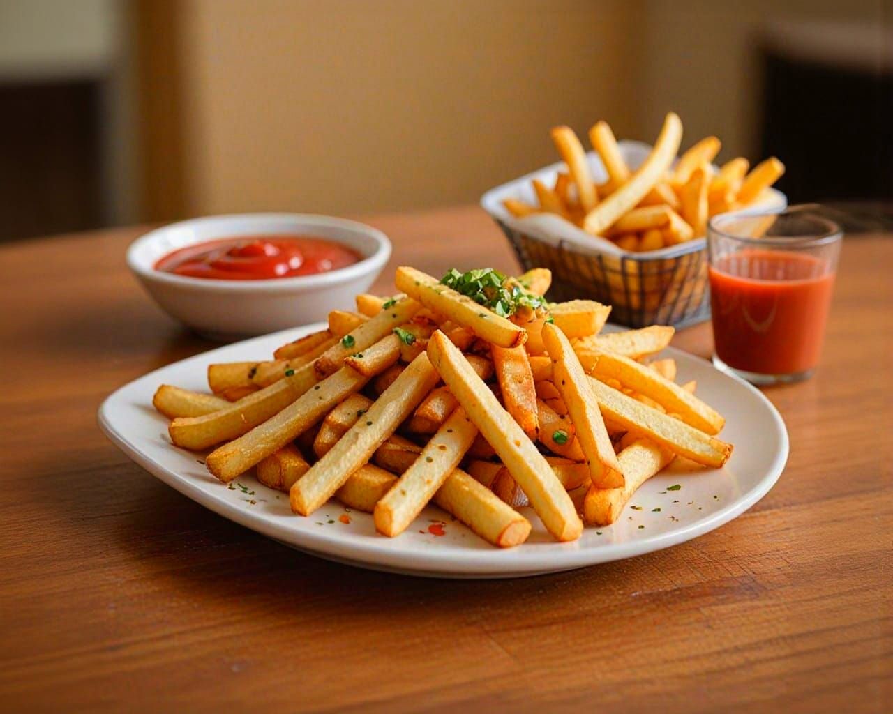 Crispy French Fries with Savory Sauces