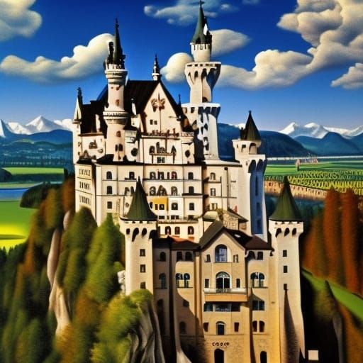 Surreal Neuschwanstein Castle in Melting Oil Style