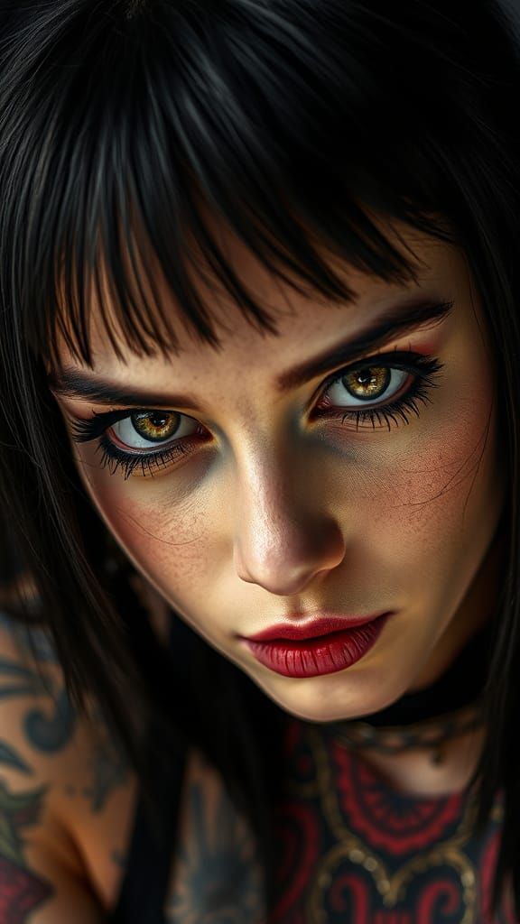 Gritty Portrait of a Goth Rocker with Tattoos