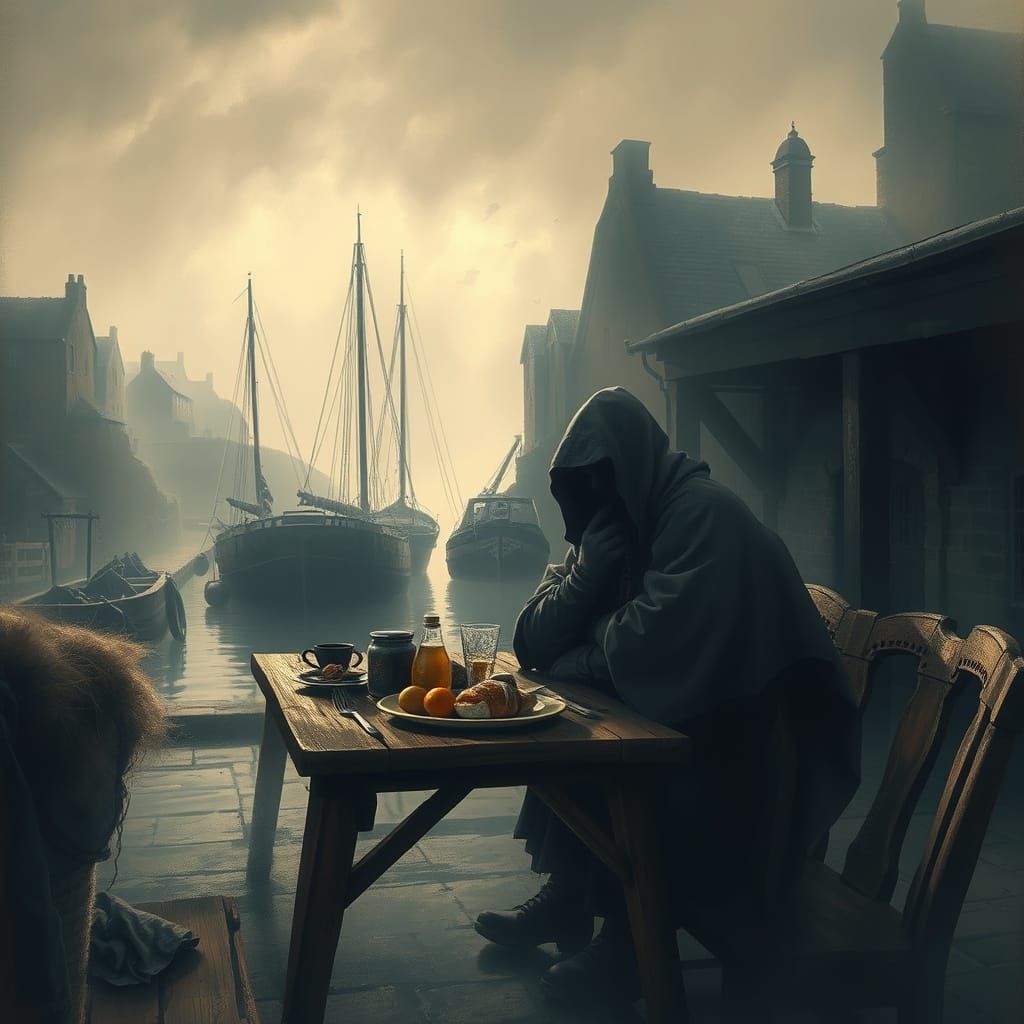 Misty Harbour Scene in the Style of Rutkowski