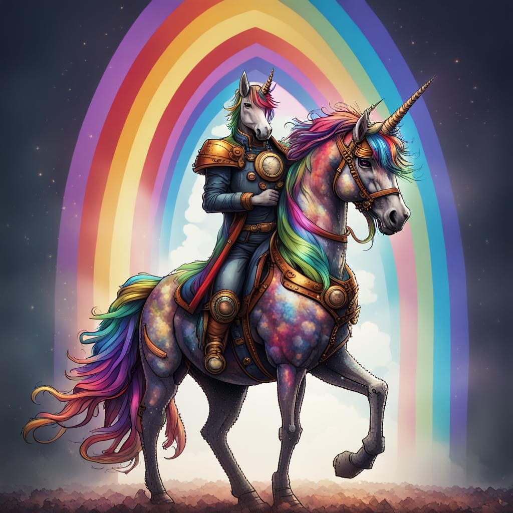 Superhero Unicorn Pixel Art with Rainbows