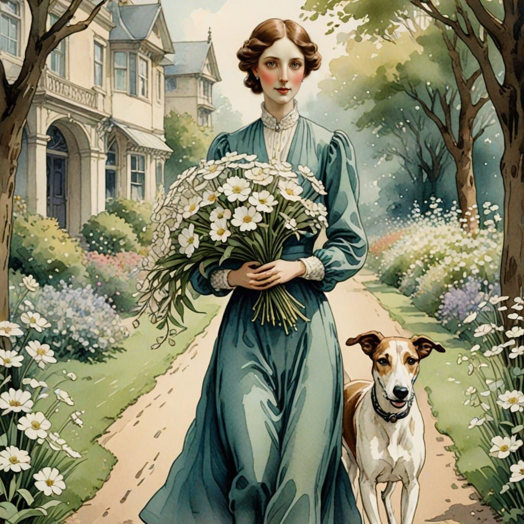 Ethereal Edwardian Lady with Saluki Greyhound