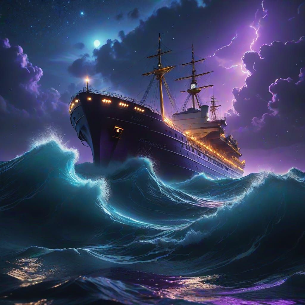 Vessel in Majestic Nighttime Setting