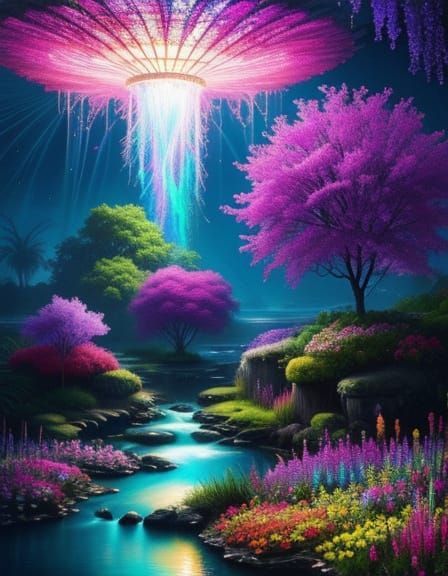 Magical Botanical Realm in Vivid Surrealism