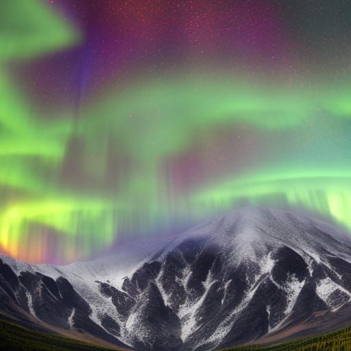 Nebula Mountains Under Aurora Sky: Cosmic Landscape