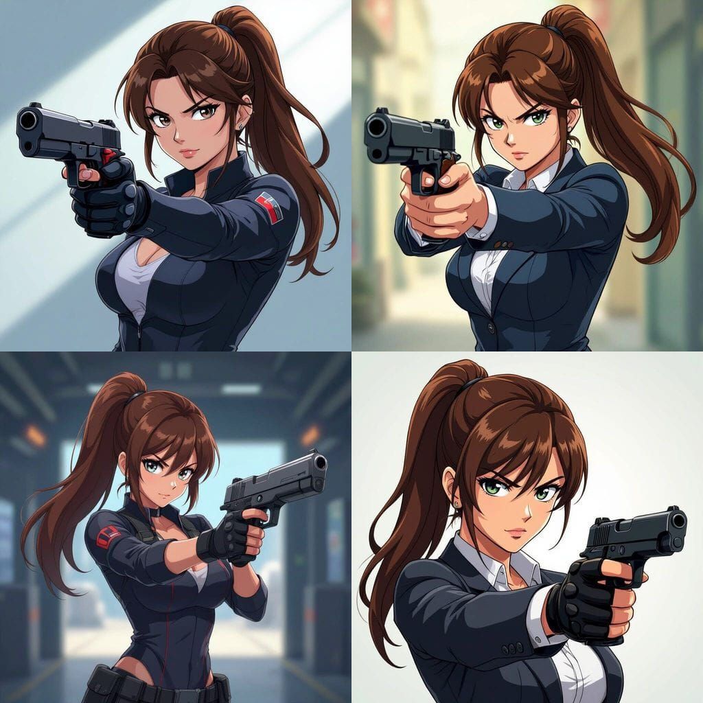 Female Agent with Gun in Anime Style