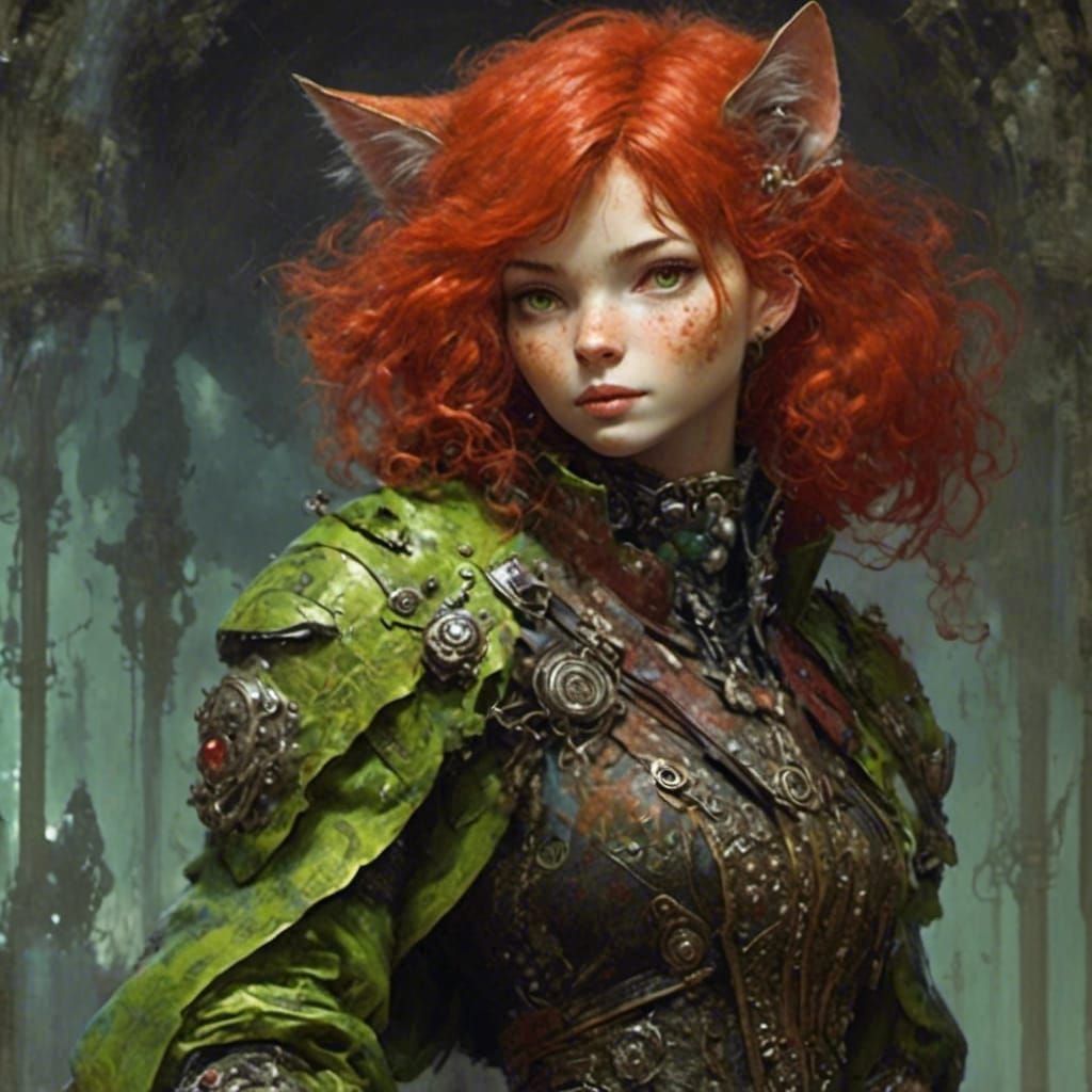 Attractive Anthro Cat with Red Hair in 3D Rendered Style