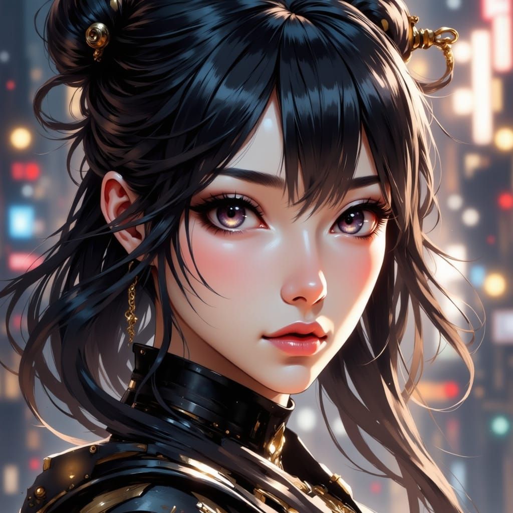Gorgeous Japanese Princess Portrait in Anime Style