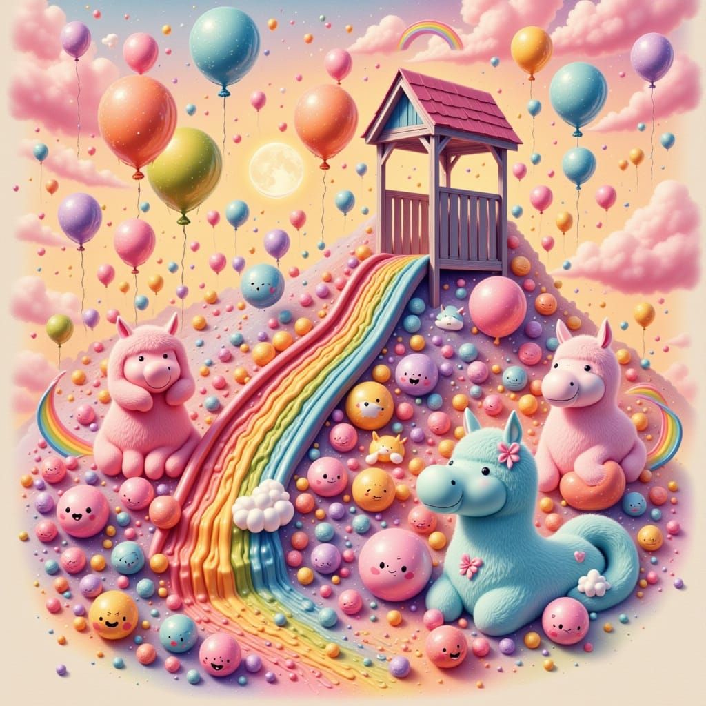 Dreamy Liminal Playground in Pastel Void, Watercolor Style